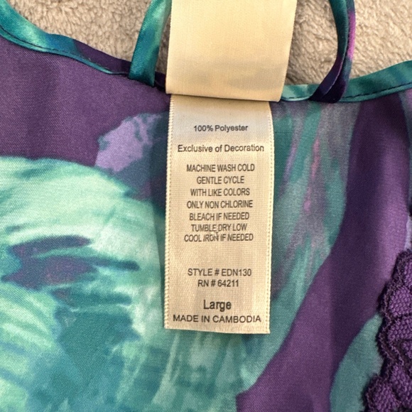 In Bloom by Jonquil Set Robe Slip Nightgown Med Large Purple Lace Teal Floral - Picture 6 of 14
